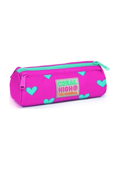 Pembe Kalp Desenli Üç Bölmeli Kız Çocuk Kalemkutu 22 X 7 X 7-Kız-Pembe