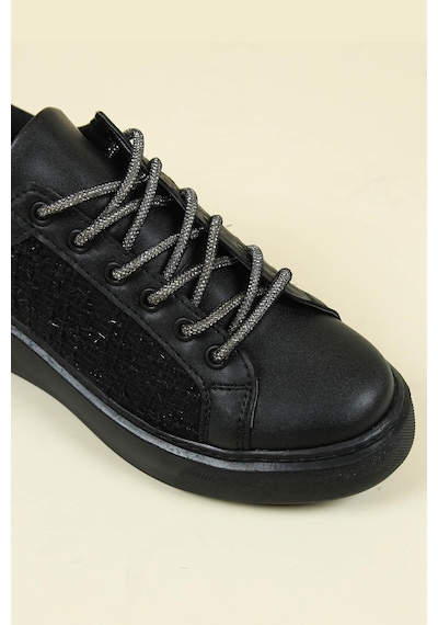 Cilt-Tekstil Garnili Sneakers Siyah-Siyah
