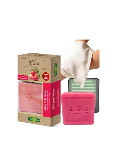 Phytoflora Çilek Özlü Sabun 125 G + Sabunluk + Kese