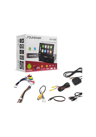 Soundway Sw-10600 Android İndash Teyp 7 İnç 2+64gb Android 14 Bt Usb Sd Hd Fm Mirrorlink Carplay