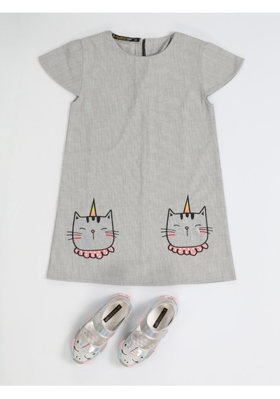 Unicat Dokuma Kız Elbise-gri Gri