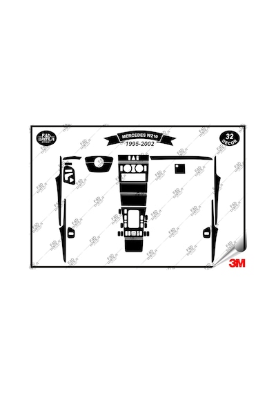 Mercedes W 210 1995-2002 Torpido Konsol Trim Göğüs Maun Kaplama Set 32 Parça Siyah