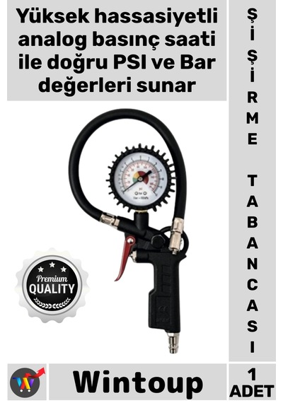 Kompresör Profesyonel Kompresör Uyumlu Hassas Ölçüm Basınç Gösterge Saatli Lastik Şişirme Tabancası