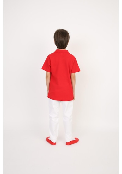 Erkek Çocuk Takım Lakos Beyaz Pantalon Ve Polo Yaka T-shirt Kırmızı