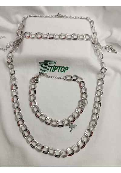 Tiptop/ Gümüş Renk Samanyolu Zincir Çelik Choker Kolye - Bileklik- Halhal Set Gümüş