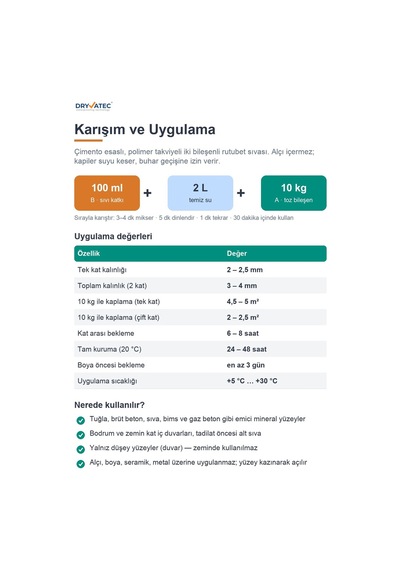 Dryvatec Hydrofix Rutubet Sıvası 10 Kg Duvar Nem Ve Rutubet Önleyici Sıva, Küf Çözümü