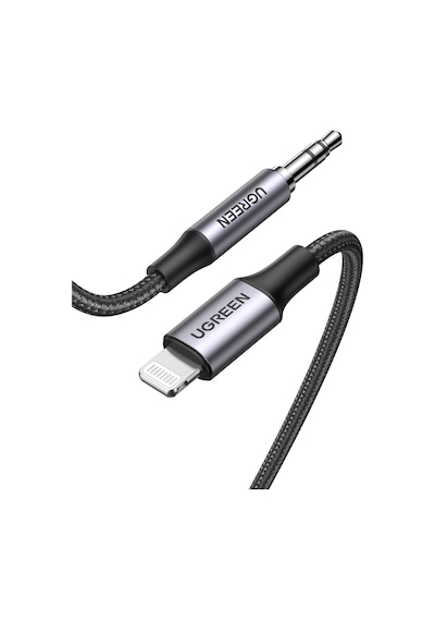 Ugreen Mfi Sertifikalı Lightning To 3.5mm Örgülü Ses Kablosu, 1 Metre, Siyah, 70509