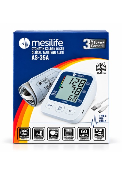 Mesilife As-35a Otomatik Koldan Ölçer Dijital Tansiyon Aleti 22-40 Cm 60 Hafıza Türkçe Konuşan
