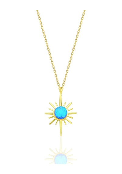 Gümüş Altın Yaldızlı Mavi Opal Taşlı Kutup Yıldızı Kolye Barcode Gümüş - Rose Gold