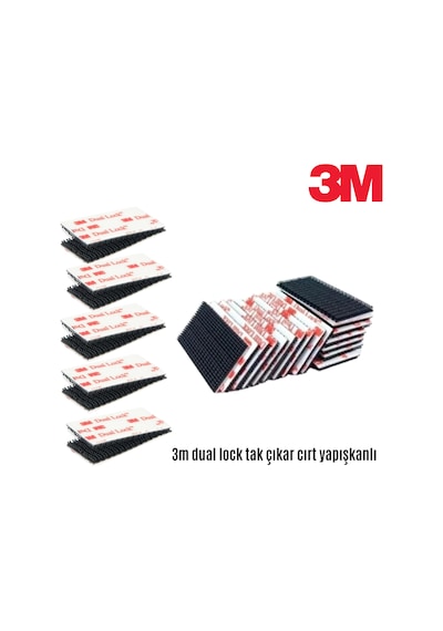 3m Dual Lock Kendinden Yapışkanlı Tak Çıkar Sabitleme Bandı 2,5cm X 2cm Siyah 5 Çift 10 Adet