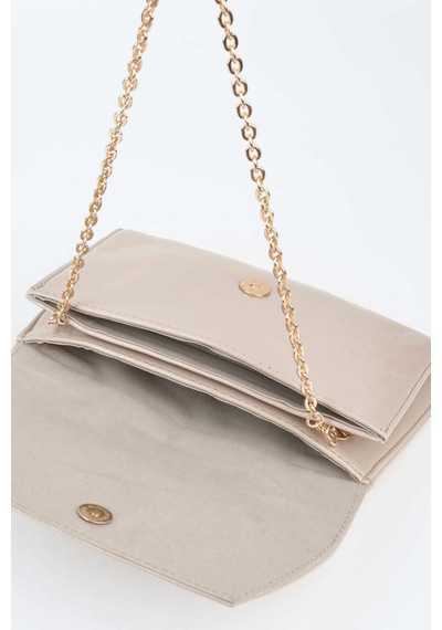 Vivaq Kadın Vizon Zarf Tasarım 2 Bölmeli Mini Zincir Askılı Çıt Çıt Kapama Clutch Ve El Çantası VİZON