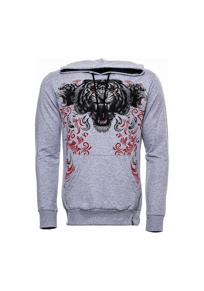 Wessi Gri Taşlı Baskılı Kapşonşlu Sweatshirt Gri