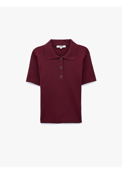 Koton Düğmeli Kısa Kollu Polo Yaka Triko Kazak Bordo 7wak90358ht