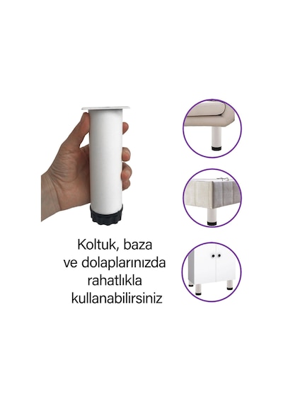 2 Adet Metal Ayarlanabilir 15 Cm Beyaz Destek Ayağı Mobilya Kanepe Baza Koltuk Dolap Sehpa Tv Ünitesi Ayağı