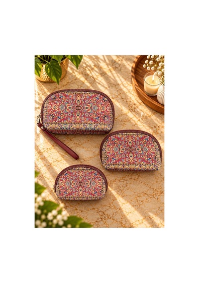 Badufa Home Desenli Fermuarlı Çok Amaçlı 3 Boy Mini Çanta -simli Bordo Bordo