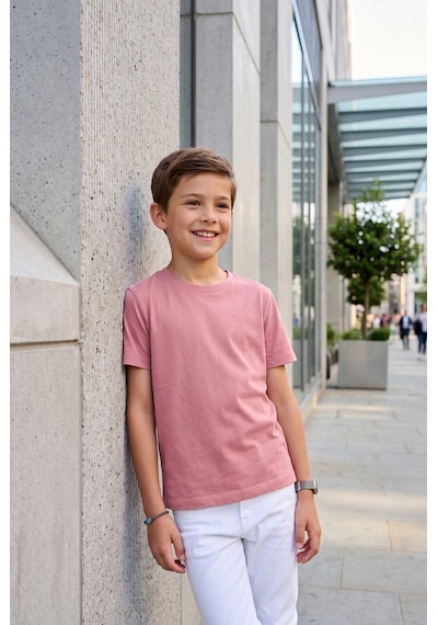 Kiagu Kısa Kol T-shirt Basic Terletmeyen Esnek Kumaş Pamuklu Mevsimlik Kısakol Erkek Çocuk Tsort Pudra