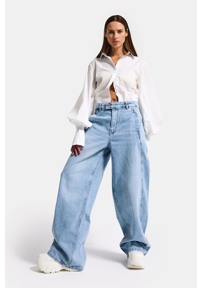 Itsbasic Kadın Ice 4s6-3 Barrel Yüksek Bel Fit Süper Bol Kesim Kemer Detaylı Tasarım Denim Jean Buz Mavi