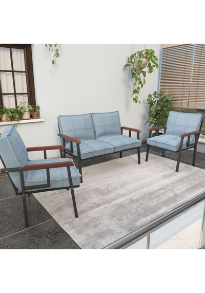 Mygusi Modern Balkon, Bahçe, Cafe - Metal Kanepe Koltuk Takımı - 2 1 1 Turkuaz