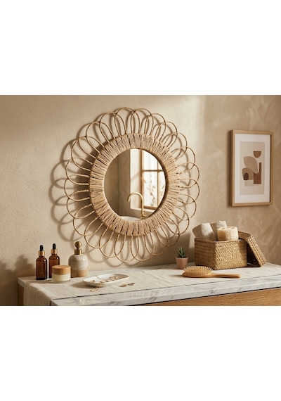 Hbs Art Design Doğal Hasır Örme Yuvarlak Duvar Aynası - Çiçek Motifli Boho Dekoratif Ayna Dış Çap: 55 Cm Açık Kahverengi Hbs Art Design Doğal Hasır Örme Yuvarlak Duvar Aynası - Çiçek Motifli Boho Dekoratif Ayna Dış Çap: 55 Cm Açık Kahverengi