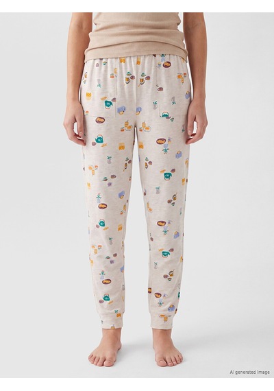 Lcw Dream Bej Beli Lastikli Desenli Kadın Pijama Altı