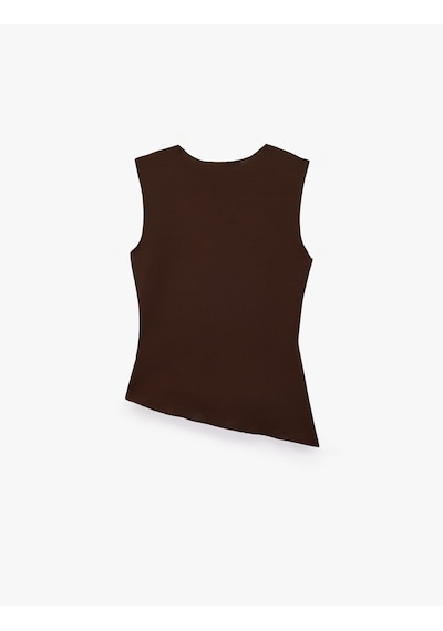 Koton Asimetrik Kesim Slim Fit Bisiklet Yaka Kolsuz Bluz Kahverengi 7wal30035ık Kahve