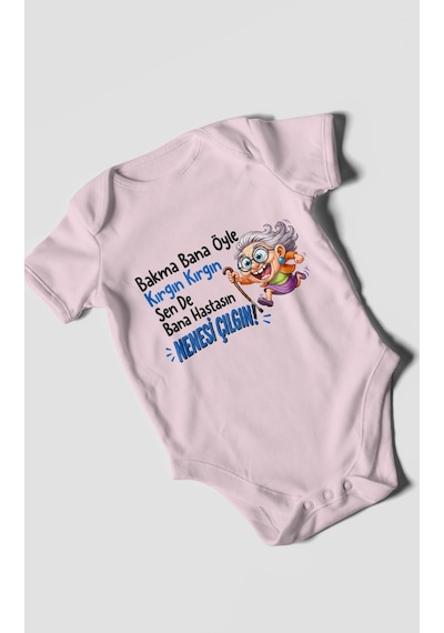 Morivokids Bakma Bana Öyle Yazılı Kısa Kollu Bebek Body %100 Pamuk Bebe Pembe