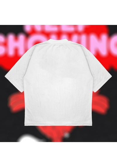 Startmore Just Keep Showing Up Oversize Unisex Pamuklu Nefes Alan Kalın Kumaşlı Beyaz
