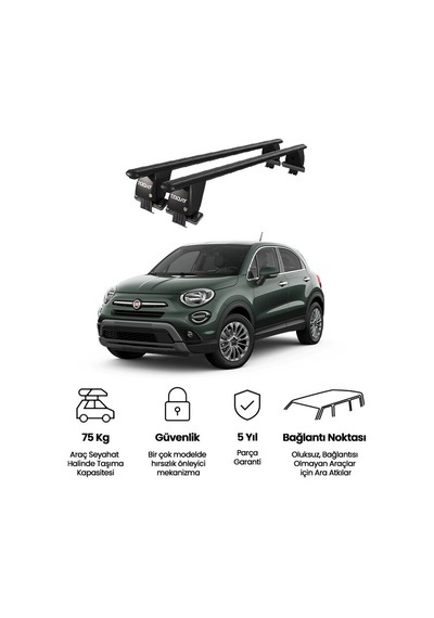 Royal Fiat 500x 2015 Ve Sonrası Uyumlu Siyah Ara Atkı Port Bagaj Tavan Barı