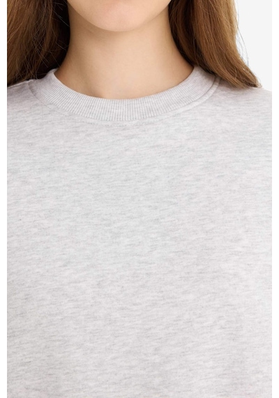 Defacto Regular Fit Bisiklet Yaka Kalın Basic Düz Sweatshirt D6645AX24WNGR256 Gri