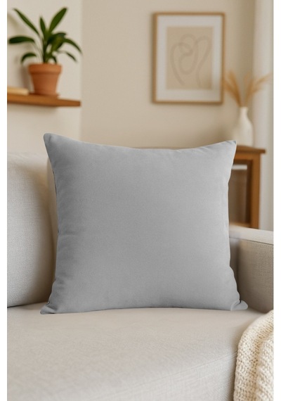 Luna Serisi Kadife Dokulu Kırlent Kılıfı 45 X 45 Cm - Açık Gri