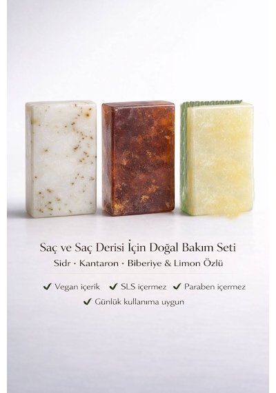 Saç Ve Saç Derisi Bakımı İçin Onarıcı 3 Lü Doğal Sabun Seti Biberiye