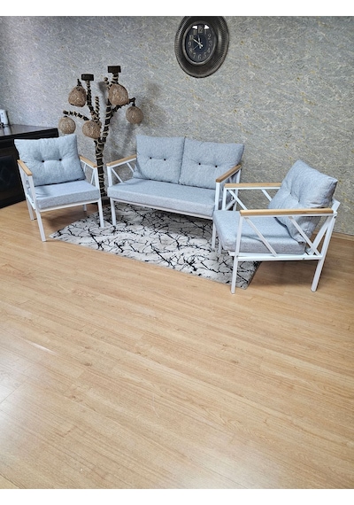 Beyaz Boyalı Bahçe - Balkon - Mutfak Çay Seti Takımı Bahçe Koltuk 001