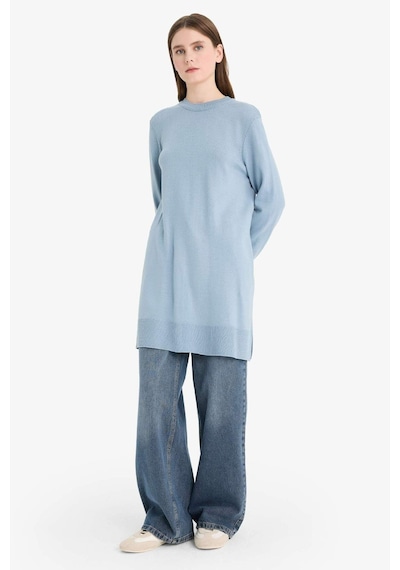 Defacto Regular Fit Bisiklet Yaka Yırtmaçlı Basic Düz Uzun Kollu Tunik H3431az25wnbe174 Mavi