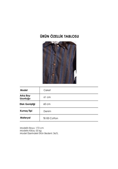 Kadın Kahve Kot Çizgili 1w6-7 Oversize Denim Ceket