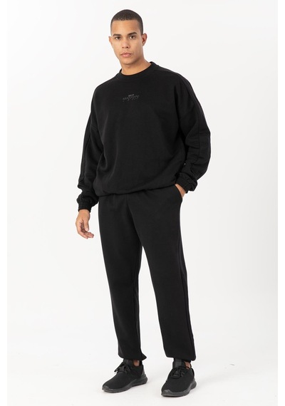 Maraton Sportswear Oversize Erkek Bisiklet Yaka Uzun Kol Basic Siyah Sweatshirt 21822-siyah Siyah