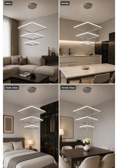 AvizeGO Melo 3'lü Led Sarkıt Avize 3 Renk Kumandalı Gri