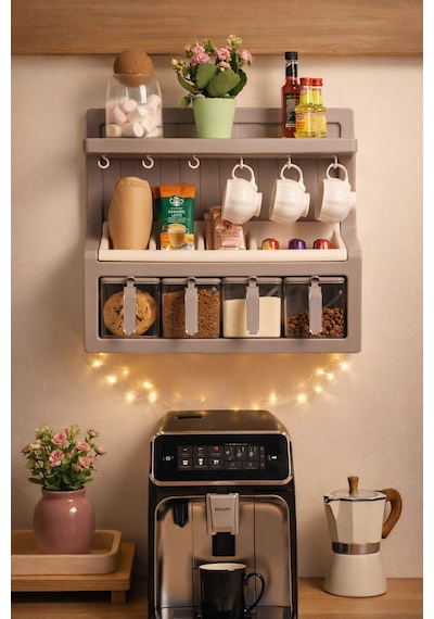 Porsima 5335 Kendinden Yapışkanlı Standlı Etiketli Kahve Köşesi Seti Kahvelik Takımı - Capuccino Açık Kahverengi