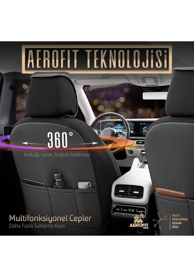 Tr Inspire Design Premium Deri Ekstra Destekli Universal Oto Koltuk Kılıfı Tam Set Füme-siyah Genel