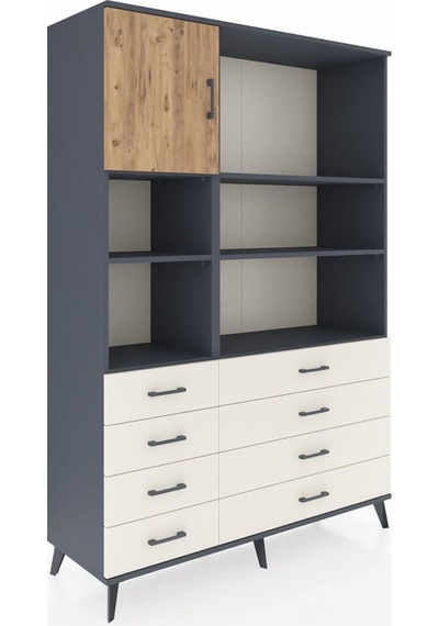 Hyperion Dolap 7 Raflı 8 Çekmeceli Tek Kapaklı 132x44x195 An... Antrasit