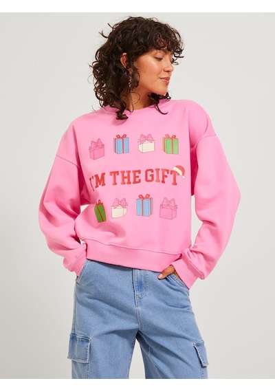 Jjxx Bisiklet Yaka Rahat Kesim Pembe Kadın Sweatshirt 12250198 Pembe