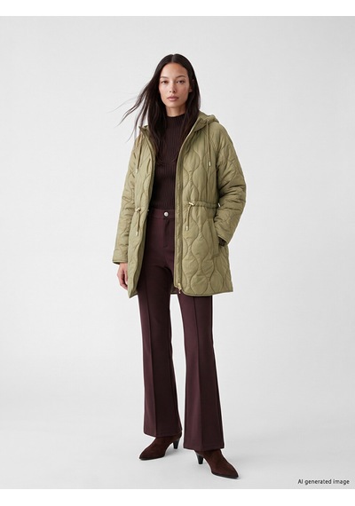 Lcw Everyday Haki Kapüşonlu Oversize Kadın Şişme Mont