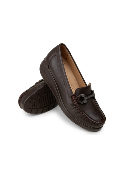 Deery Kadın Hakiki Deri Kahverengi Dolgu Topuk Loafer - N1742zkhvc01