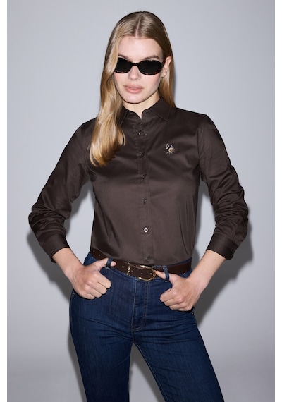 U.S. Polo Assn. Kadın Koyu Kahverengi Uzun Kollu Basic Gömlek 50329503-vr084