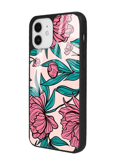 Apple Uyumlu iPhone 11 Fuşya Çiçekli Tasarımlı Glossy Telefon Kılıfı Çok Renkli