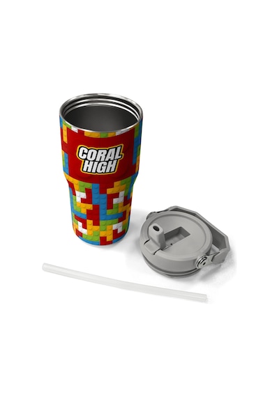 Coral High Renkli Blok Desenli Katlanır Ağızlıklı Çelik Termos 600 Ml 38917 Kırmızı