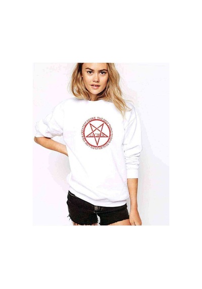 Lucifer The Best Thing Logo Baskılı Beyaz Kadın Sweatshirt