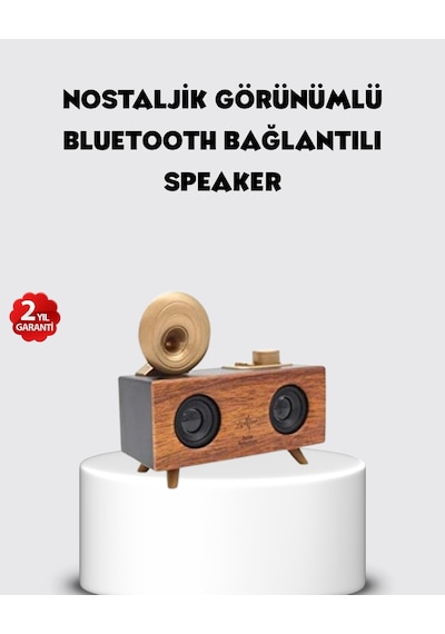 Retro Gramofon Tasarımlı Bluetooth Hoparlör - 3d Stereo Ses, 1800 Mah Batarya