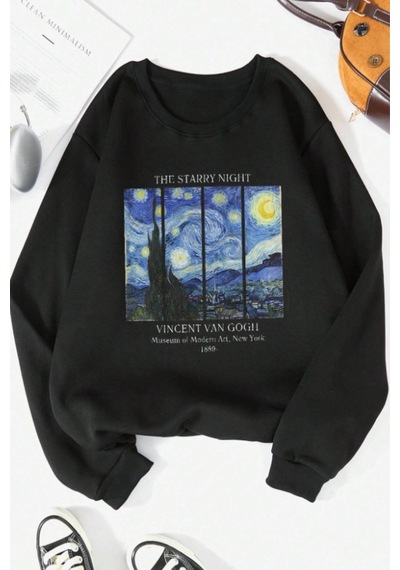 Macklin Unisex Kadın Erkek Vıncent Van Gogh Özel Tasarım Baskılı Bisiklet Yaka Sweatshirt Siyah Mck2529 Siyah Macklin Unisex Kadın Erkek Vıncent Van Gogh Özel Tasarım Baskılı Bisiklet Yaka Sweatshirt Siyah Mck2529 Siyah