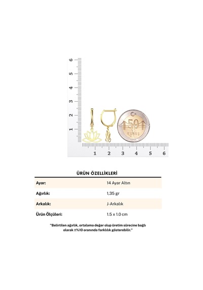 Sade Sallantılı Lotus Çiçeği 14 Ayar Altın Küpe