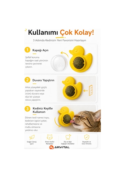 Ördek Tasarımlı Duvara Yapışan Kedi Nanesi Topu Döner Catnip Yalama Oyuncağı